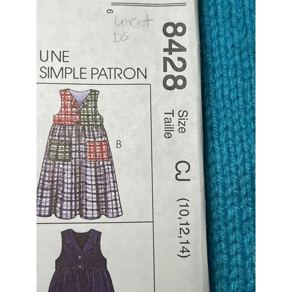 McCalls 8428 Sewing pattern girls Jumper dress romper 1980s size 10 12 14